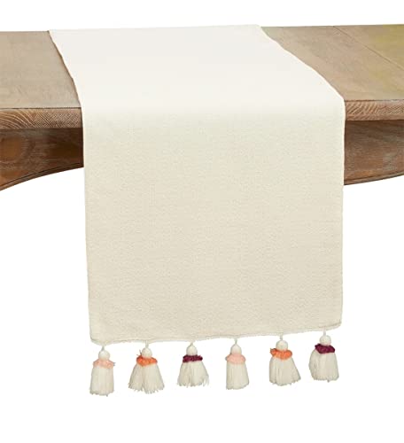 Fennco Styles Pink Tassel Cotton Table Runner 16" W x 72" L - Woven Table Cover for Home, Dining Room, Banquets, Family Gatherings and Special Occasions