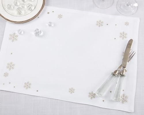 Fennco Styles Shimmer Embroidered Snowflake Holiday Cloth Napkins 20" W x 20" L, Set of 4