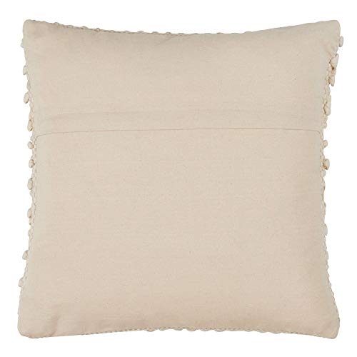 Fennco Styles Knotted Design Down Filled 18 Inch Square Cotton Decorative Throw Pillow – Ivory Boho-Chic Cushion for Couch, Sofa, Bedroom, Office and Living Room Décor