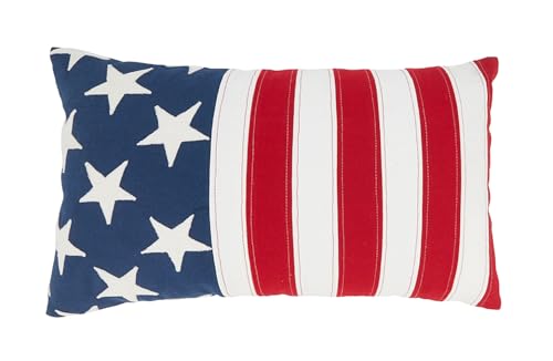 Fennco Styles American Flag Design Decorative Cotton Throw Pillow Cover 12" W x 20" L - Multicolored Rectangle Cushion for Home, Couch, Independence Day, National Holidays Décor