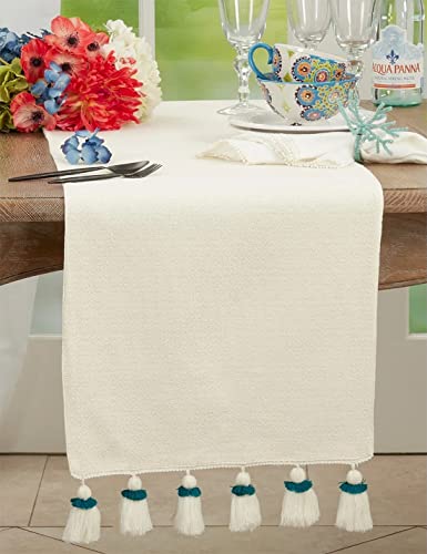 Fennco Styles Pink Tassel Cotton Table Runner 16" W x 72" L - Woven Table Cover for Home, Dining Room, Banquets, Family Gatherings and Special Occasions