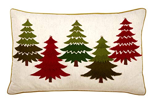 Fennco Styles Arbres Collection Farmhouse Embroidered Christmas 100% Cotton Decorative Throw Pillow – Multicolored Accent Pillow for Home, Couch, Living Room, Bedroom and Holiday Décor