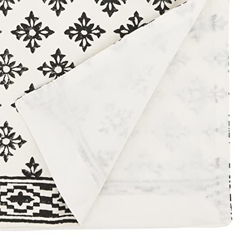 Fennco Styles Block Print Cotton Table Runner 16'W X 72" L - Black & White Table Cover for Everyday Use, Dining Table Décor, Banquets, Family Gathering and Special Events