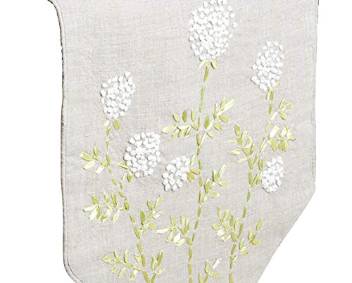 Fennco Styles French Knots Ribbon Embroidered Flower V-Shaped Table Runner 14" W X 72" L, Natural