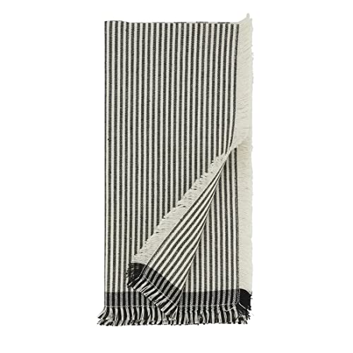 Fennco Styles Stripe Design Cotton Table Runner 16" W x 72" L - Black & White Woven Fringed Table Cover for Home Décor, Dining Table, Banquet, Family Gathering and Special Occasion