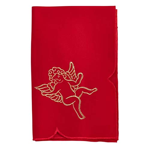 Fennco Styles Cupidon Collection Embroidered Cupid Design Tablecloth - Red Table Cover for Home Décor, Wedding, Banquets, Family Gathering and Special Occasion