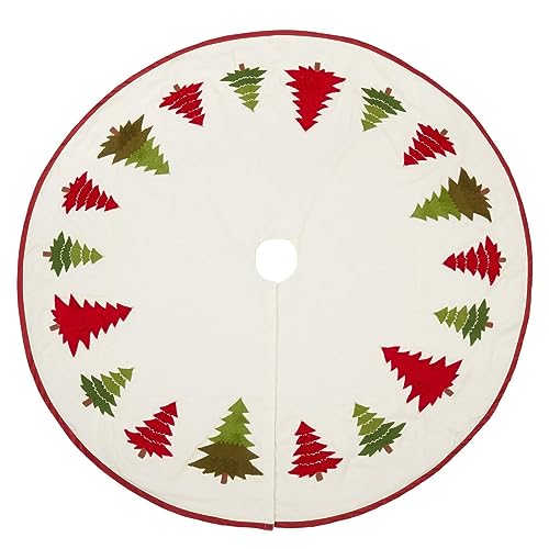 Fennco Styles Embroidered Christmas Tree Skirt 54" Round - Multicolored Holiday Cotton Tree Skirt for Home, Office, Outdoor Decor and Special Occasion