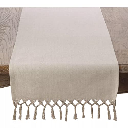 Fennco Styles Contemporary Knotted Tassel 100% Cotton Table Runner - Natural Table Cover for Home Décor, Dining Room, Weddings, Holidays, Banquets and Special Occasions