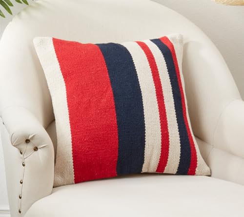 Fennco Styles Stripe Americana Design Decorative Throw Pillow Cover 18" W X 18" L - 100% Cotton Woven Square Cushion Case for Couch, Bedroom, Living Room and National Holidays Décor