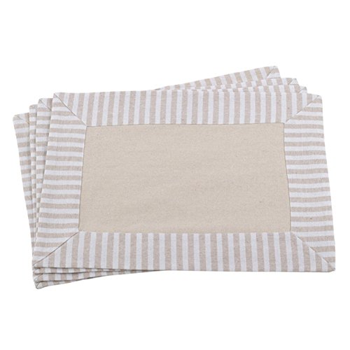 Fennco Styles Stripe Pattern Border Linen Cotton Table Runner