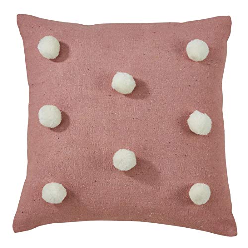 Fennco Styles Contemporary Pom Pom Design 100% Cotton Decorative Throw Pillow Cover 22 x 22 Inch - Pink Accent Pillow Case for Home, Couch, Living Room and Bedroom Décor