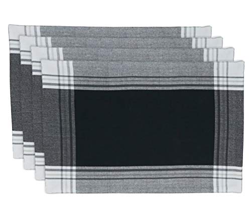 Fennco Styles Contemporary Stripe Border Design 100% Cotton Table Placemats 13" W x 19" L, Set of 4 - Black Table Mats for Dining Table Décor, Banquets, Holiday, Family Gathering, Special Occasion