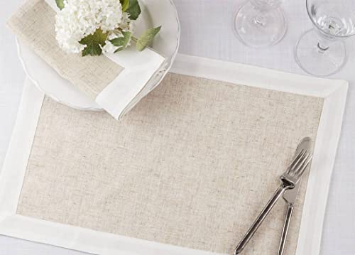 Fennco Styles Natural & White Two-Tone Banded Border Table Runner 16 x 72 Inch - Classic Table Cover for Everyday Use, Banquets, Family Gathering and Special Events