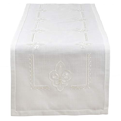 Fennco Styles Fabia Collection Elegant Embroidered Fleur de Lis Linen Table Linens – Table Linens for Dinner Party, Banquest, Special Events and Home Décor