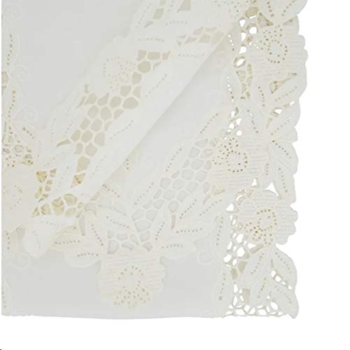 Fennco Styles Elegant Floral Embroidery Cutwork Table Runner 16" W x 68" L - Ivory Flower Rectangular Table Cover for Home Décor, Banquets, Wedding, Family Gathering and Special Events