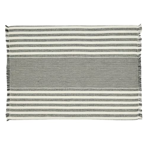 Fennco Styles Stripe Design Cotton Table Runner 16" W x 72" L - Black & White Woven Fringed Table Cover for Home Décor, Dining Table, Banquet, Family Gathering and Special Occasion