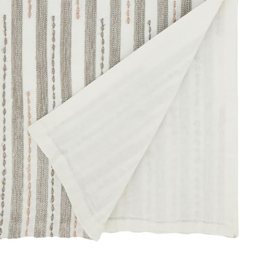 Fennco Styles Stitched Stripe 100% Cotton Table Runner 16" W x 72" L - Ivory Soft Table Cover for Home Décor, Dining Table, Banquets, Family Gatherings and Special Events