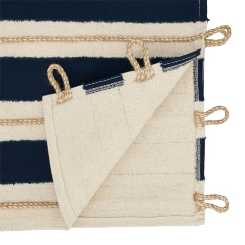 Fennco Styles Rope Appliqué Cotton Table Runner 16" W x 72" L – Navy Blue Nautical Inspired Table Cover for Home, Dining Room, Banquets, Holidays and Special Events