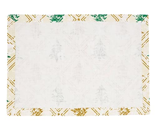 Fennco Styles Christmas Trees Cotton Table Runner 14" W x 72" L - Gold & Green Winter Tree Table Cover for Home, Dining Room, Holiday Décor, Banquets and Special Events