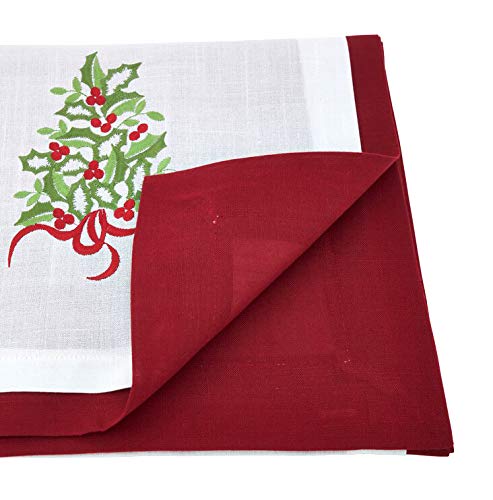 Fennco Styles Feuille de Houx Collection Country Double Layer Embroidered Holly 16 x 72 Inch Table Runner – Red Table Runner for Banquets, Christmas, Special Events and Home Décor