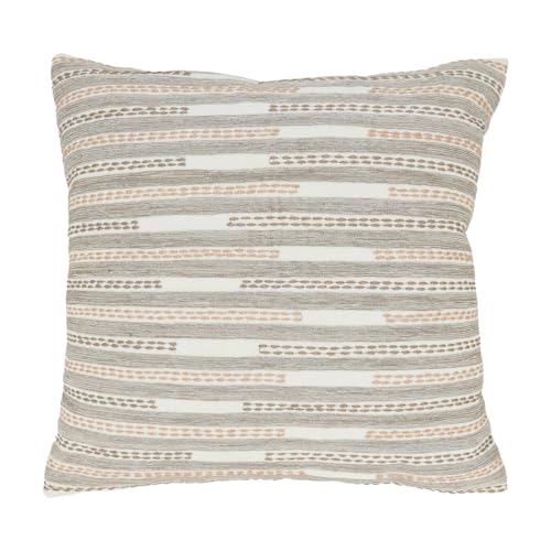 Fennco Styles Stitched Stripe Decorative Cotton Throw Pillow Cover 18" W x 18" L - Ivory Woven Modern Square Cushion Case for Home, Couch, Bedroom, Living Room and Office Décor