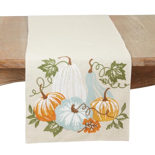 Fennco Styles Autumn Harvest Pumpkin Table Runner 16" W x 70" L - Natural Table Cover for Dining Table, Banquets, Thanksgiving Décor, Family Gatherings, and Special Events