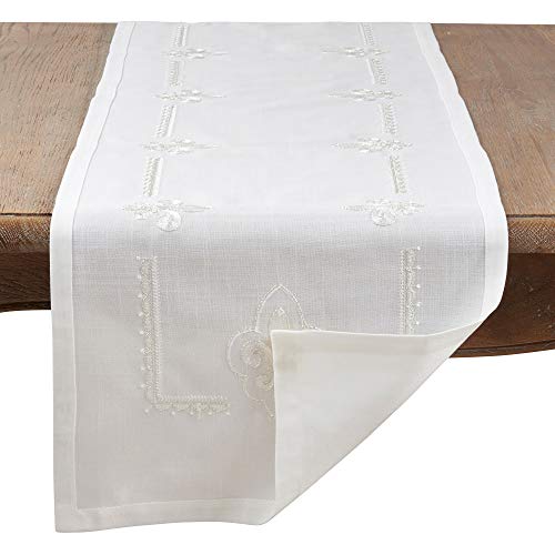 Fennco Styles Fabia Collection Elegant Embroidered Fleur de Lis Linen Table Linens – Table Linens for Dinner Party, Banquest, Special Events and Home Décor