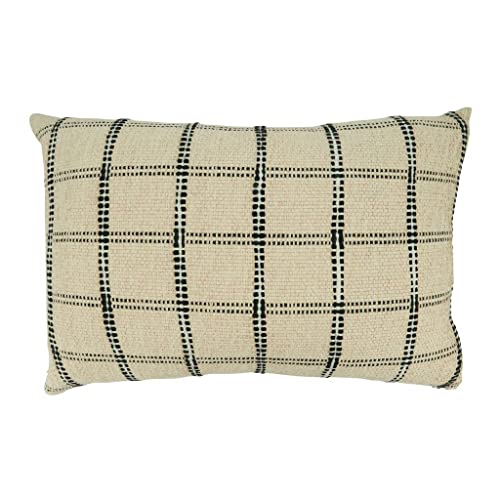 Fennco Styles Stitched Checkered Cotton Decorative Throw Pillow 20" W x 20" L - Natural Woven Square Cushion for Home, Couch, Living Room, Bedroom, Office and Holiday Décor