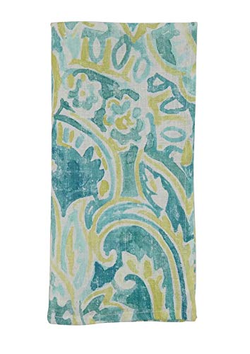 Fennco Styles Traditional Distressed Paisley Design 100% Linen Table Runner 16 x 72 Inch - Aqua Table Cover for Home Décor, Dining Table, Banquets, Family Gathering and Special Occasion