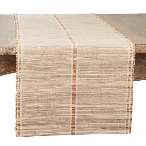 Fennco Styles Stripe Water Hyacinth Table Runner 16" W X 72" L - Natural Woven Table Cover for Dining Table, Dinner Party, Holidays, Home Decor, Special Events