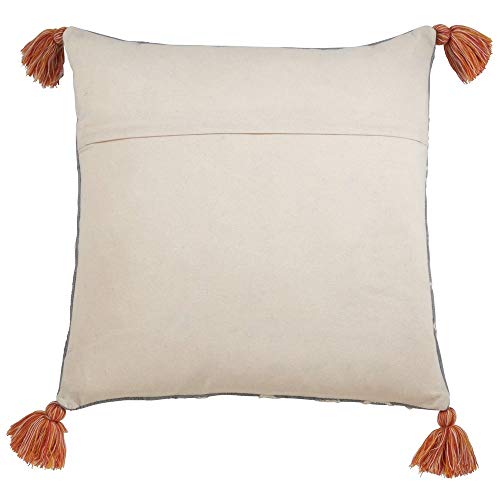 Fennco Styles Tasseled Doodle Design Cotton 22 Inch Square Outdoor Throw Pillow – Grey Abstract Cushion for Couch, Sofa, Bedroom, Office and Living Room Décor