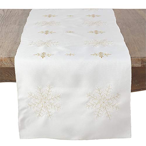 Fennco Styles Embroidered Snowflake Holiday Tablecloth - Silver Elegant Table Cover for Home Décor, Everyday Use, Christmas, Weddings and Special Events