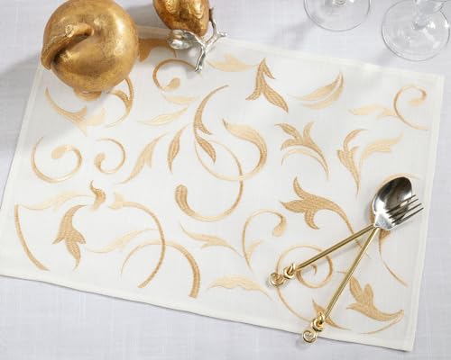 Fennco Styles Gold Embroidered Leaves Christmas Table Runner 16" W x 54" L