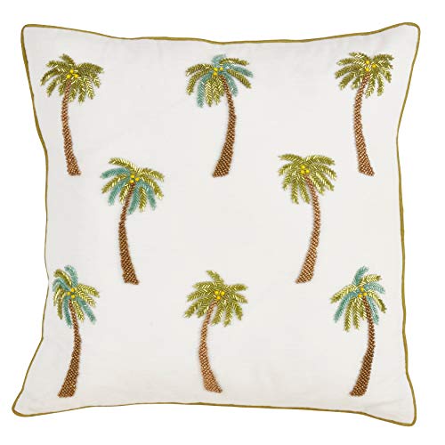 Fennco Styles Raquel Collection Beaded Palm Tree Pure Cotton Table Linens – White Table Linens for Indoor Party, Family Gathering, Beach House and Home Décor