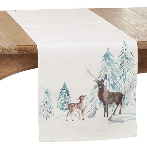 Fennco Styles Winter Reindeer Christmas Table Runner 16" W x 70" L - Multicolored Festive Table Cover for Home Décor, Dining Table, Banquet, Family Gathering, Holiday and Special Occasion