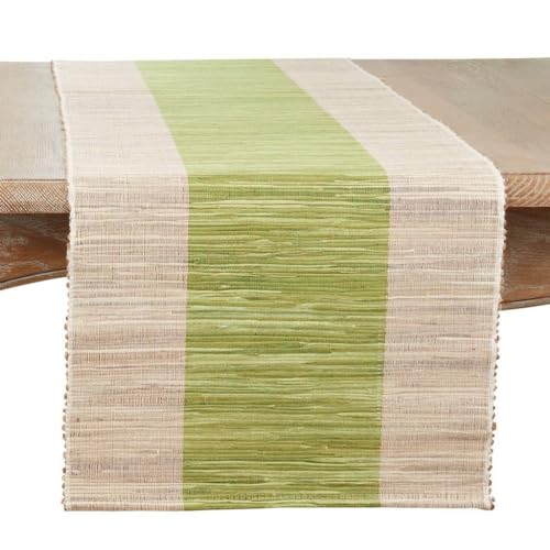 Fennco Styles Shimmering Banded Design Water Hyacinth Table Runner 16" W X 72" L - Green Rustic Table Cover for Dining Table, Dinner Party, Holidays, Home Decor, Special Events