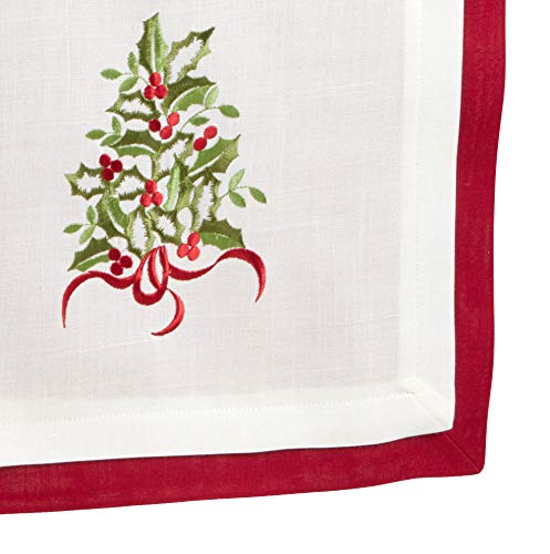 Fennco Styles Feuille de Houx Collection Country Double Layer Embroidered Holly 16 x 72 Inch Table Runner – Red Table Runner for Banquets, Christmas, Special Events and Home Décor