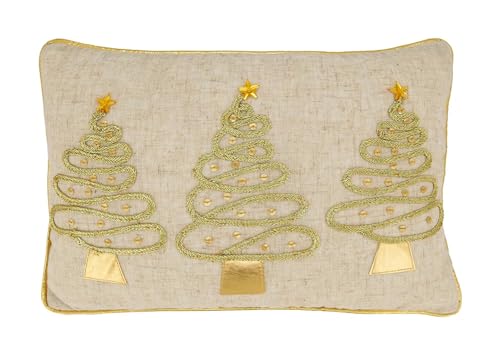 Fennco Styles Trio Holiday Trees Filled Throw Pillow 12" W x 18" L - Gold Festive Linen Blend Accent Pillow for Winter Holiday, Christmas, Couch, Living Room, Bedroom Décor and Special Occasion