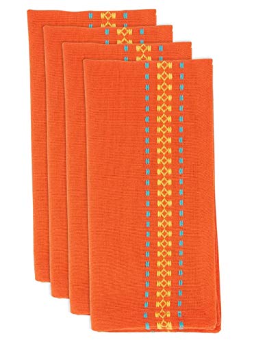 Fennco Styles Dobby Border Woven Cotton Cloth Napkins 18" W x 18" L, Set of 4 - Turquoise Dinner Napkins for Dining Table Décor, Family Gathering, Banquets, and Special Events