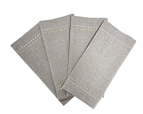 Fennco Styles Anais Embroidered Silver and Gold Line Cotton Table Runner and Placemat