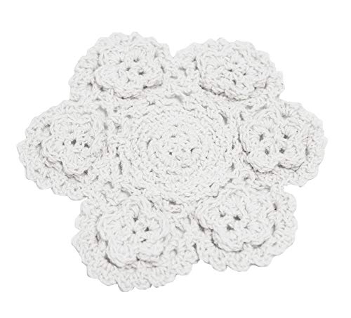 Fennco Styles Handmade 3D Flowers Crochet Lace Cotton Round Doilies, Set of 4