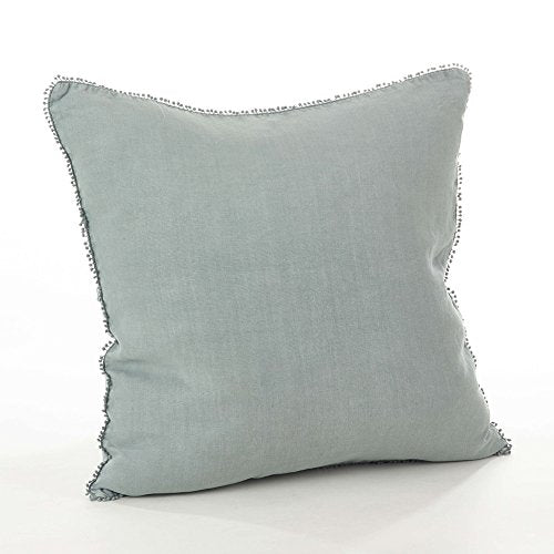 Fennco Styles Pomponin Collection Pompom Design Down Filled 100% Linen Decorative Throw Pillow 20" W x 20" L