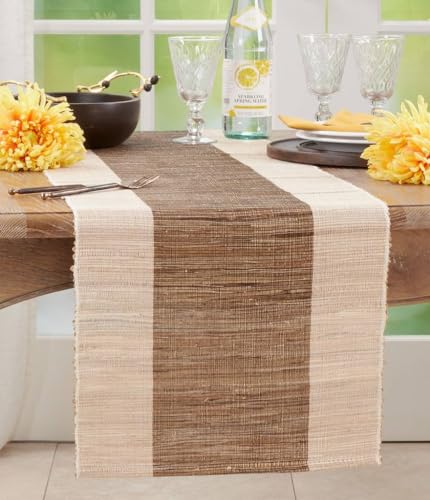 Fennco Styles Shimmering Banded Design Water Hyacinth Table Runner 16" W X 72" L - Green Rustic Table Cover for Dining Table, Dinner Party, Holidays, Home Decor, Special Events