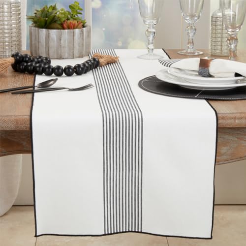 Fennco Styles Candy Striped Table Runner 16" W x 72" L - Black & White Woven Table Cover for Home Décor, Dining Table, Banquets, Family Gatherings and Special Events