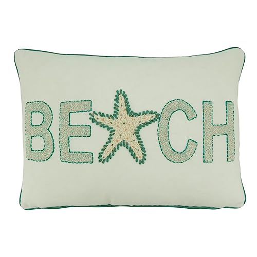 Fennco Styles Coastal Starfish Beach Appliqué Cotton Decorative Throw Pillow 14" W x 20" L – Ivory Nautical Cushion for Couch, Sofa, Bed, Holidays, Home Décor and Office Décor