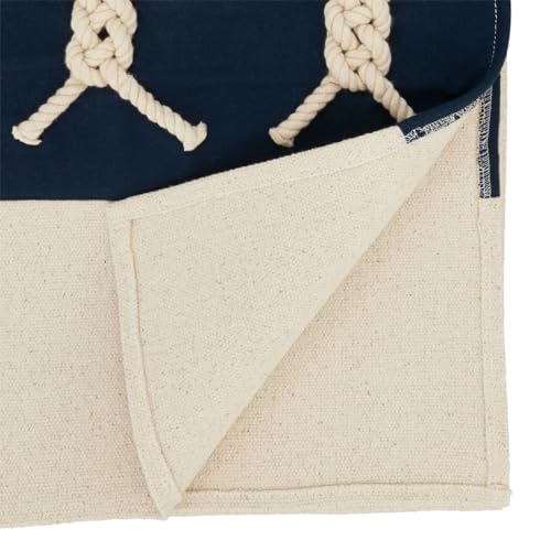 Fennco Styles Rope Knots Appliqué Cotton Table Runner 16" W x 72" L – Navy Blue Nautical Inspired Table Cover for Home, Dining Room, Banquets, Holidays and Special Events