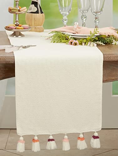 Fennco Styles Pink Tassel Cotton Table Runner 16" W x 72" L - Woven Table Cover for Home, Dining Room, Banquets, Family Gatherings and Special Occasions