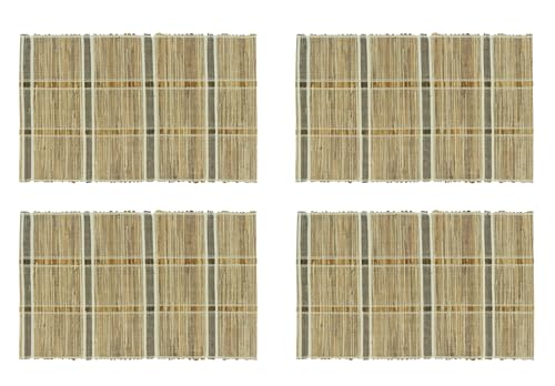 Fennco Styles Stripe Design Water Hyacinth Table Runner 14" W X 72" L - Natural Rustic Table Cover for Dining Table, Dinner Party, Holidays, Home Decor, Special Events