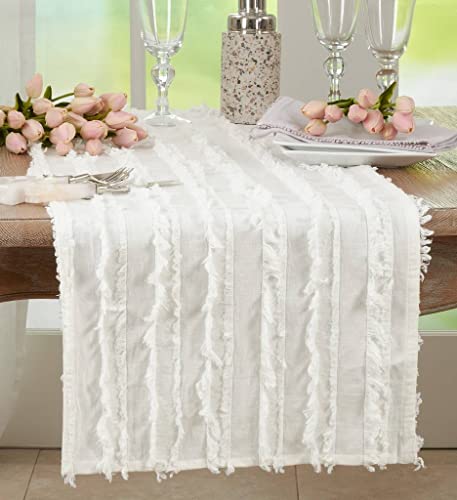 Fennco Styles Fringe Striped Modern Cotton Linen Table Runner 16”W x 72" L - Woven Table Cover for Home Décor, Dining Table, Banquets, Holidays and Special Occasions