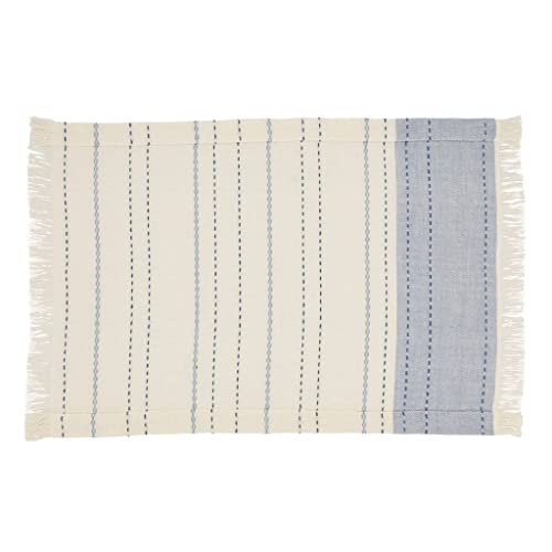 Fennco Styles Dobby Striped Cotton Fringe Table Runner 14" W x 72" L - Blue Line Design Table Cover for Home Décor, Holiday, Banquet, Family Gathering and Special Occasion